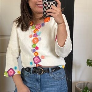 Vintage Michael Simon Buttoned Front Knitted Patchwork Cardigan Sweater. M